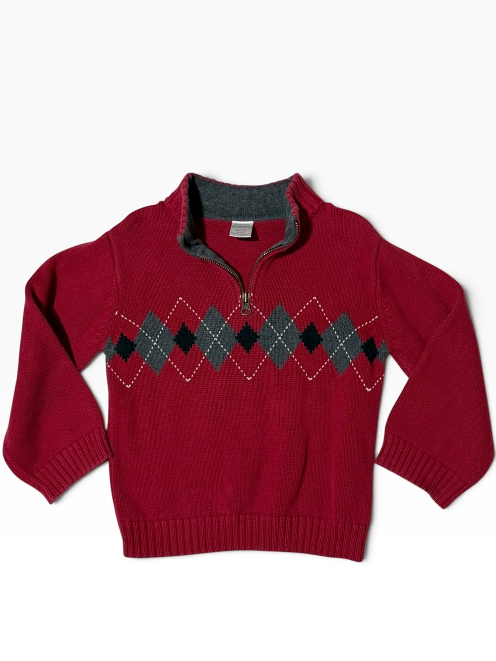 Gymboree 2007 Y2K Red Argyle Quarter Zip Sweater Size 4 Kids
